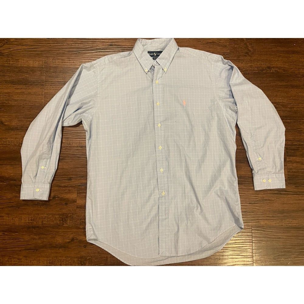 Ralph Lauren Men's Blue Plaid Button Pink Pony Logo Shirt 16 32/33 - Picture 2 of 7